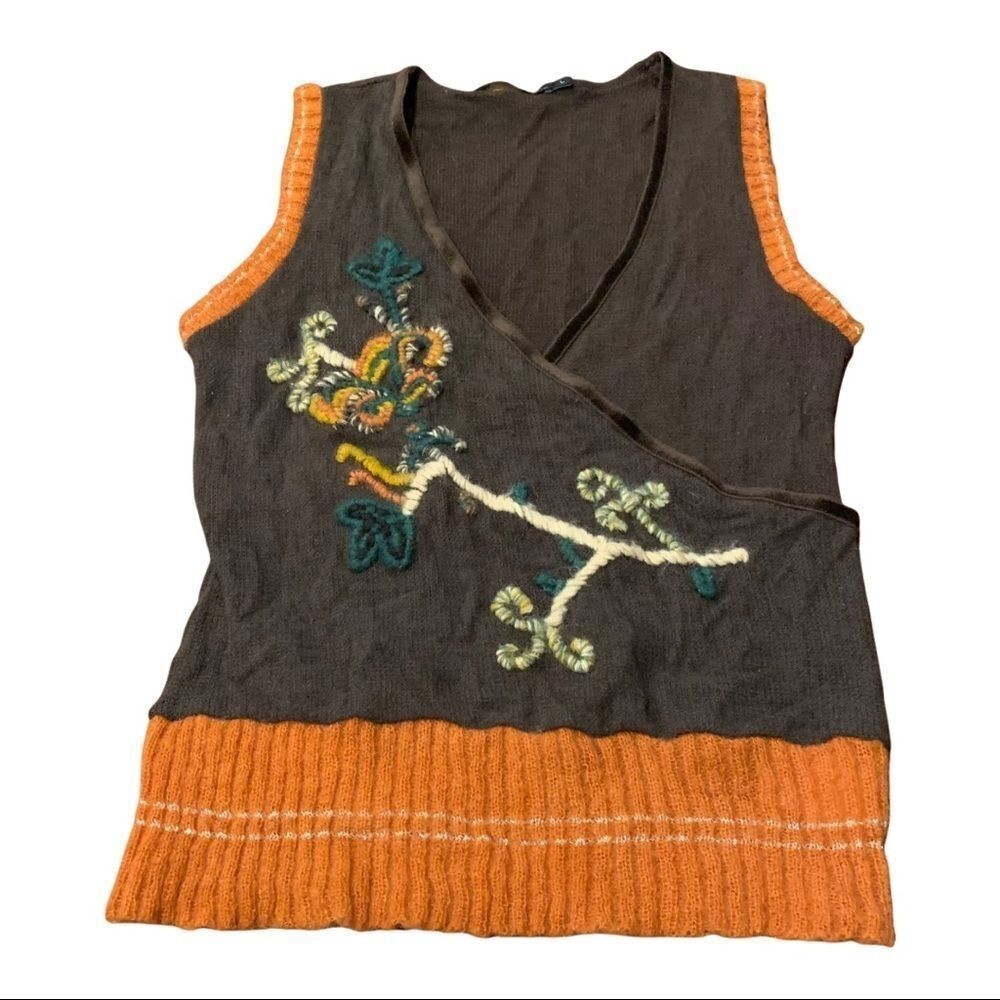 BGN Studio Wool/Mohair Embroidered Wrap Sweater L